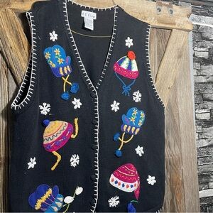 Vintage B.P. Designs Hats Mittens Snow Sweater Vest XL‎ Christmas Winter